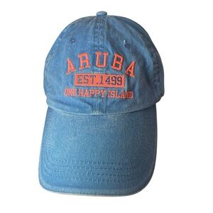 Aruba One Happy Island Strapback Hat Blue One Size Embroidered Est 1499